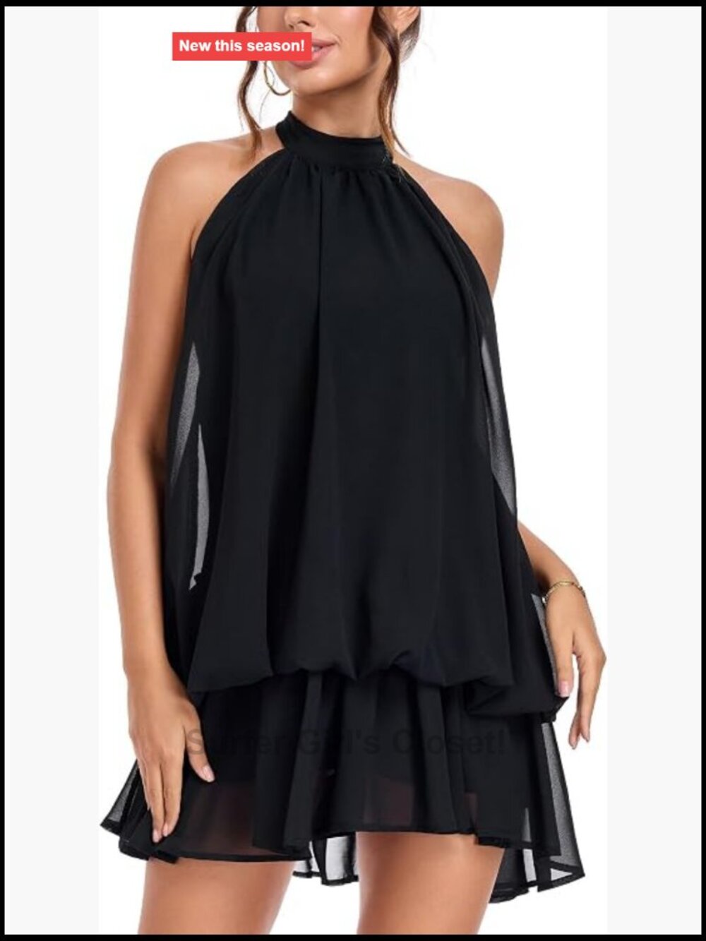 Sleeveless Halter Bubble Mini Dress Chiffon Party Summer Y2k